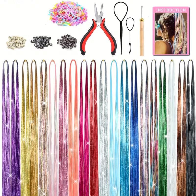 6000 Strands Hair Tinsel Kit in 20 Colors, Glitter Tinsel Hair Extensions (Copy)
